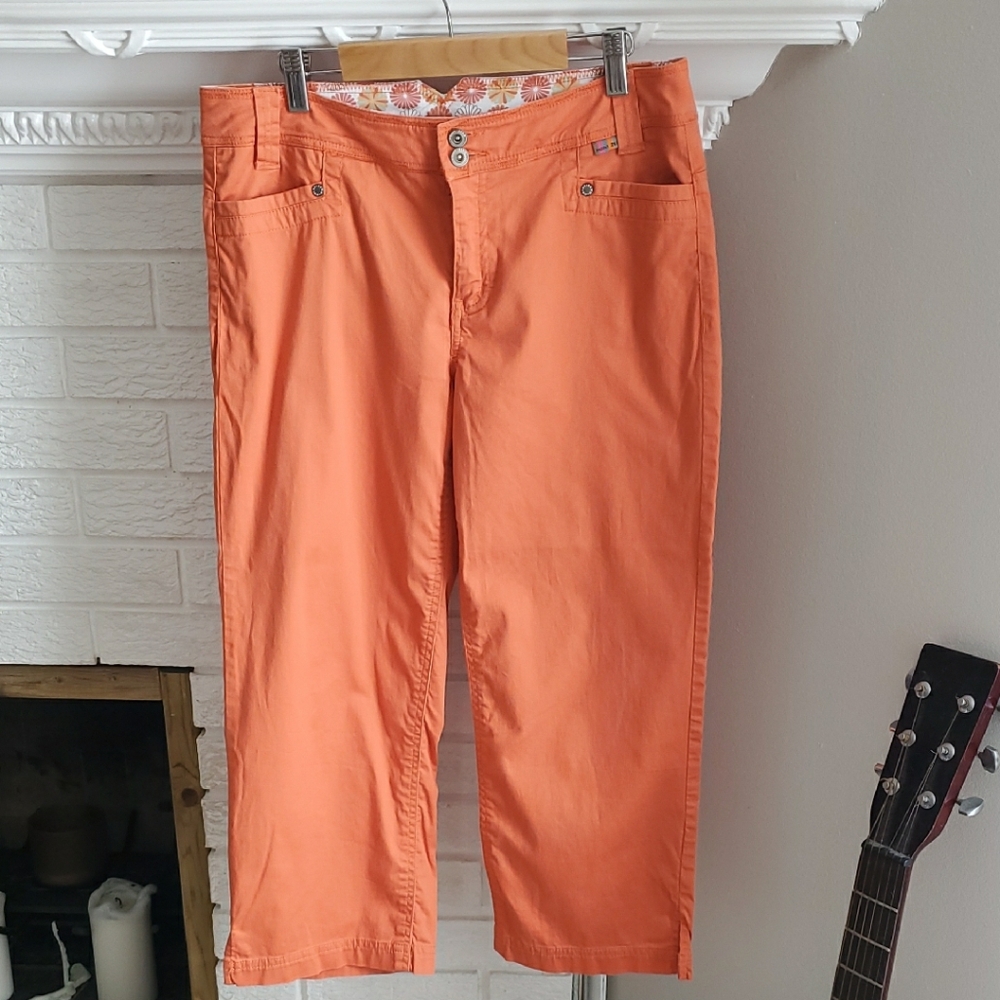 Vintage Point Zero Women's Medium Waist Orange Cotton Y2K Capris Sz M Gorpcore